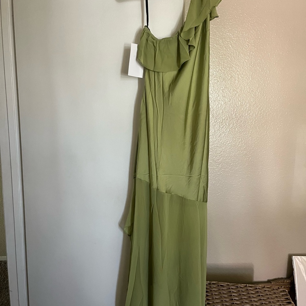 ASOS Petite Green One Shoulder Gown with Ruched Ruffles - Picture 2 of 3